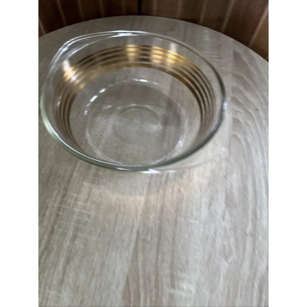 Inlaid Glass Golden Stripe Ovenware Casserole Dish With Lid Vintage Clear Glass